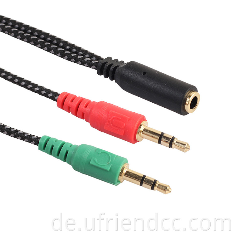 Hochwertiges haltbares 3,5 mm 2 männlicher Stecker zu 1 weiblichen Jack Audio -Mikrofon -Headset Splitter Hilfskabel